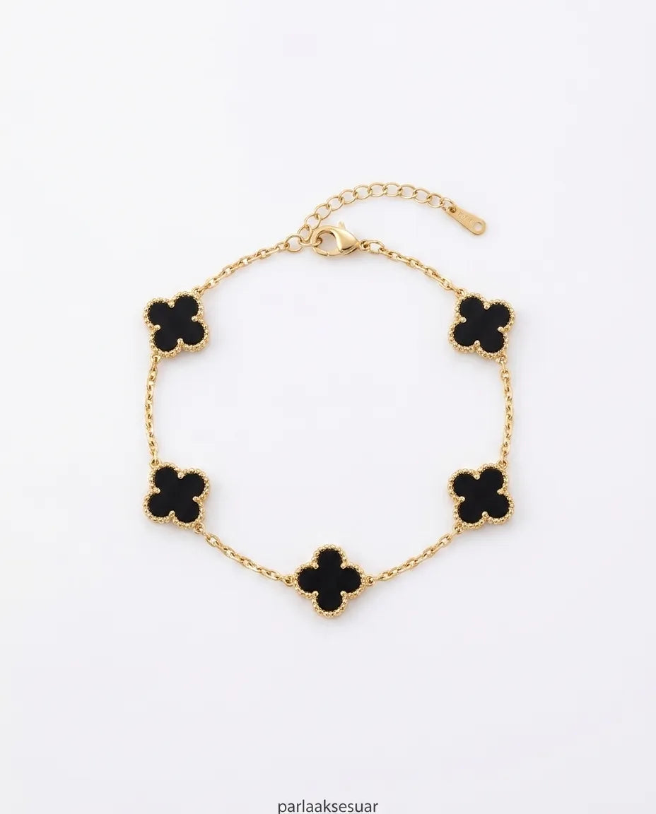 Yonca Bileklik Gold-Siyah