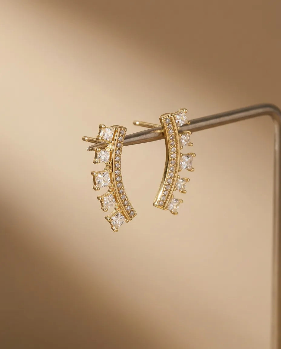 18K Altın Kaplama Zirkon Taşlı Küpe – Model KP-48