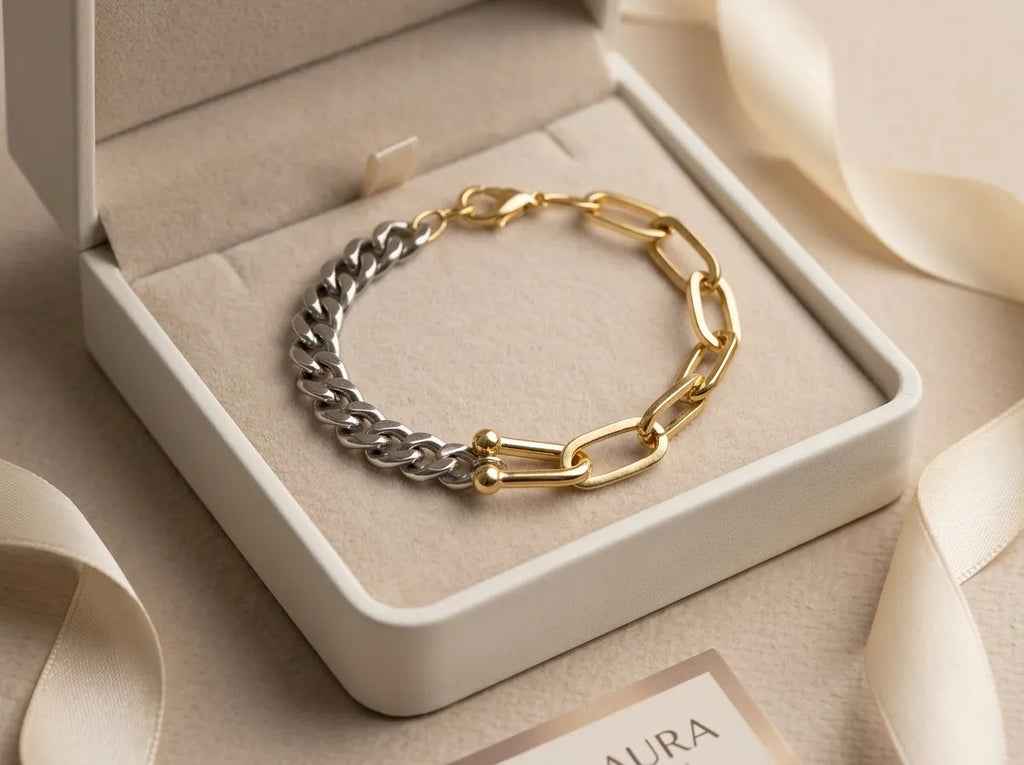 Two tone bileklik 14k Altın kaplama