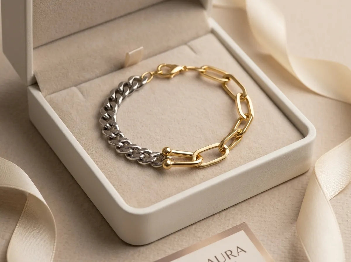 Parla Aksesuar Erkek Figaro Kolye Çelik 14K Altın Kaplama 8mm