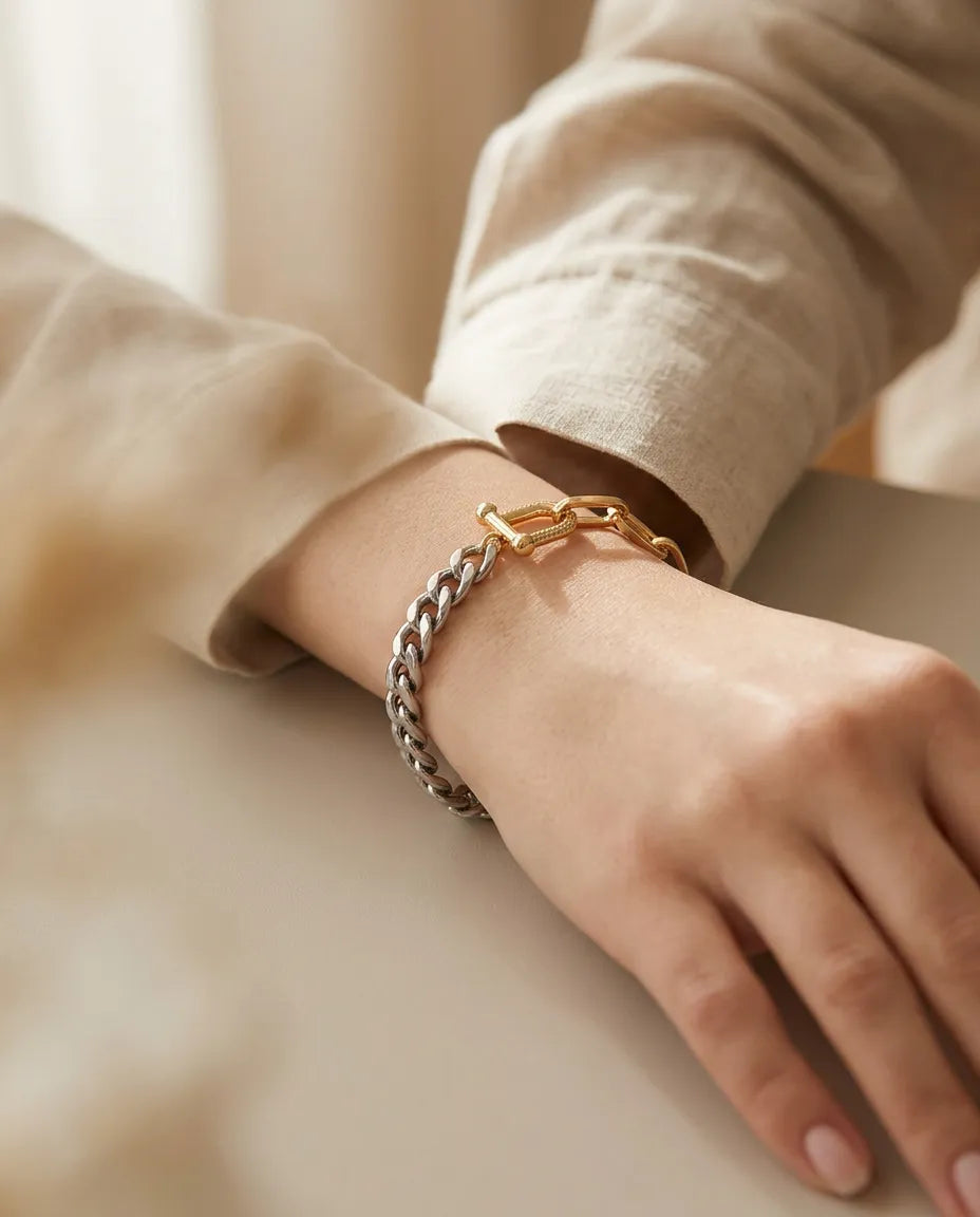 Two tone bileklik 14k Altın kaplama