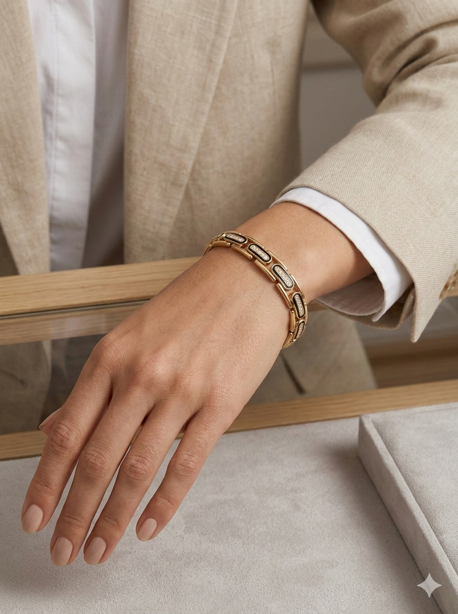 Parlak Taşlı Paslanmaz Bileklik - Profesyonel İşlem