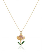 Rodyum ve 18 k Gold kaplama çiçek kolye
