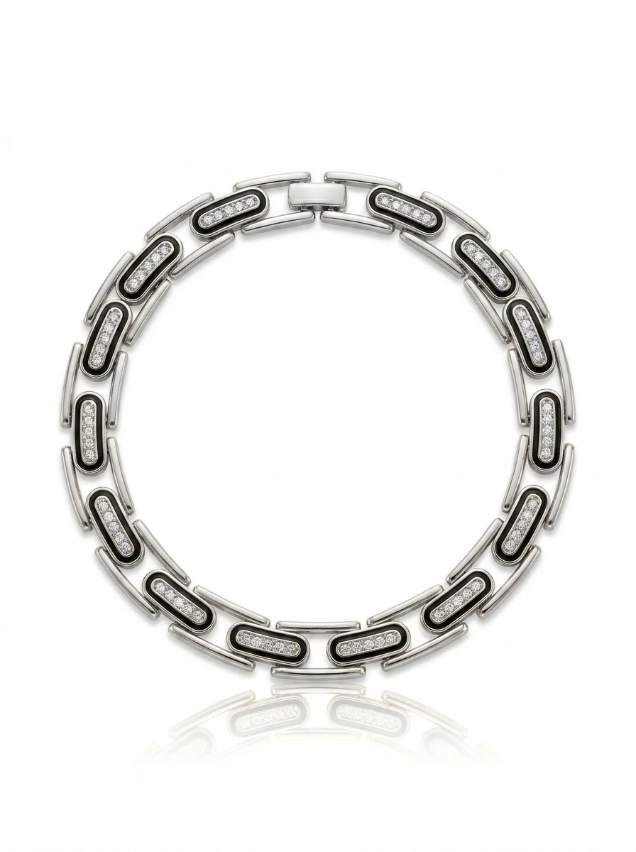 Parlak Taşlı Paslanmaz Bileklik - Profesyonel İşlem