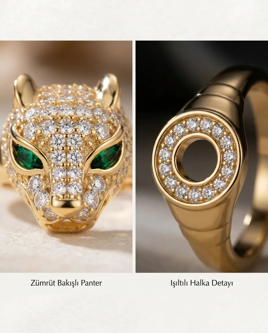 Panter Başlı  yüzük zirkon taş