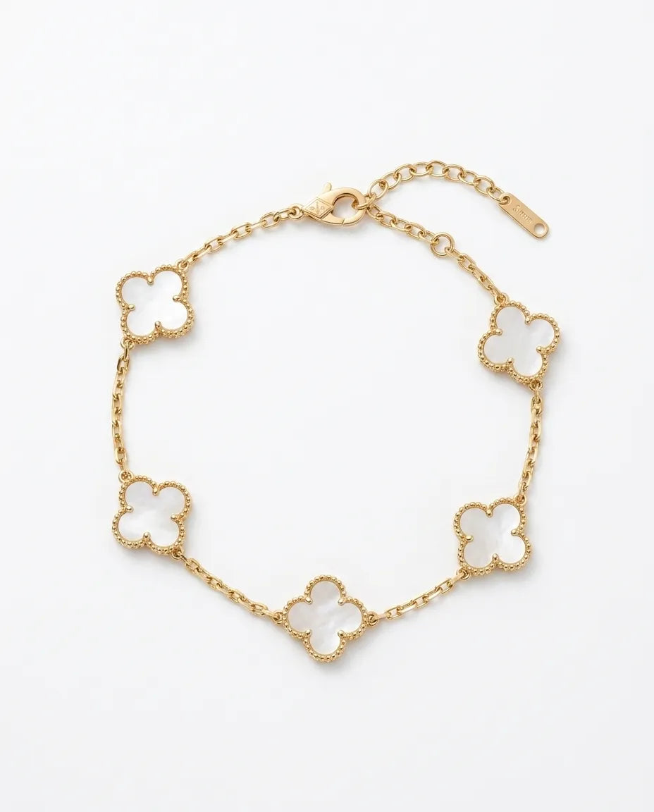 Yonca Bileklik Gold-Beyaz