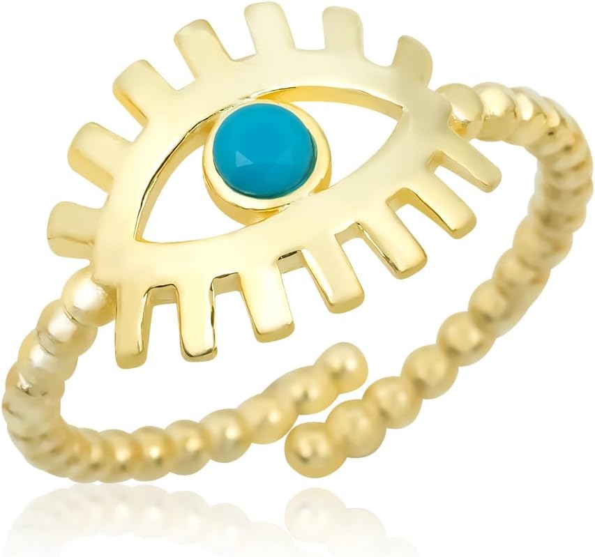 925 Ayar Ayarlanabilir Gold Opal Taşlı Göz Gümüş Yüzük