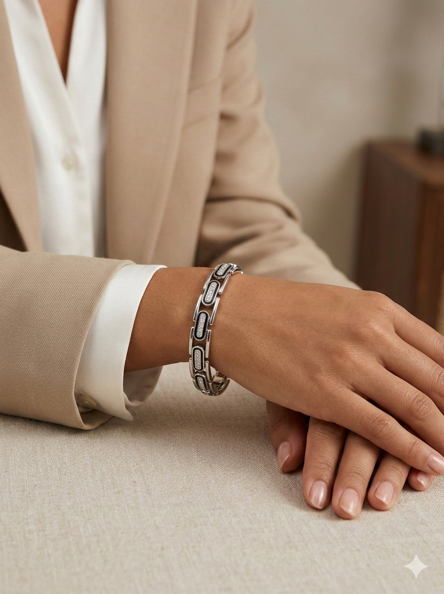 Parlak Taşlı Paslanmaz Bileklik - Profesyonel İşlem