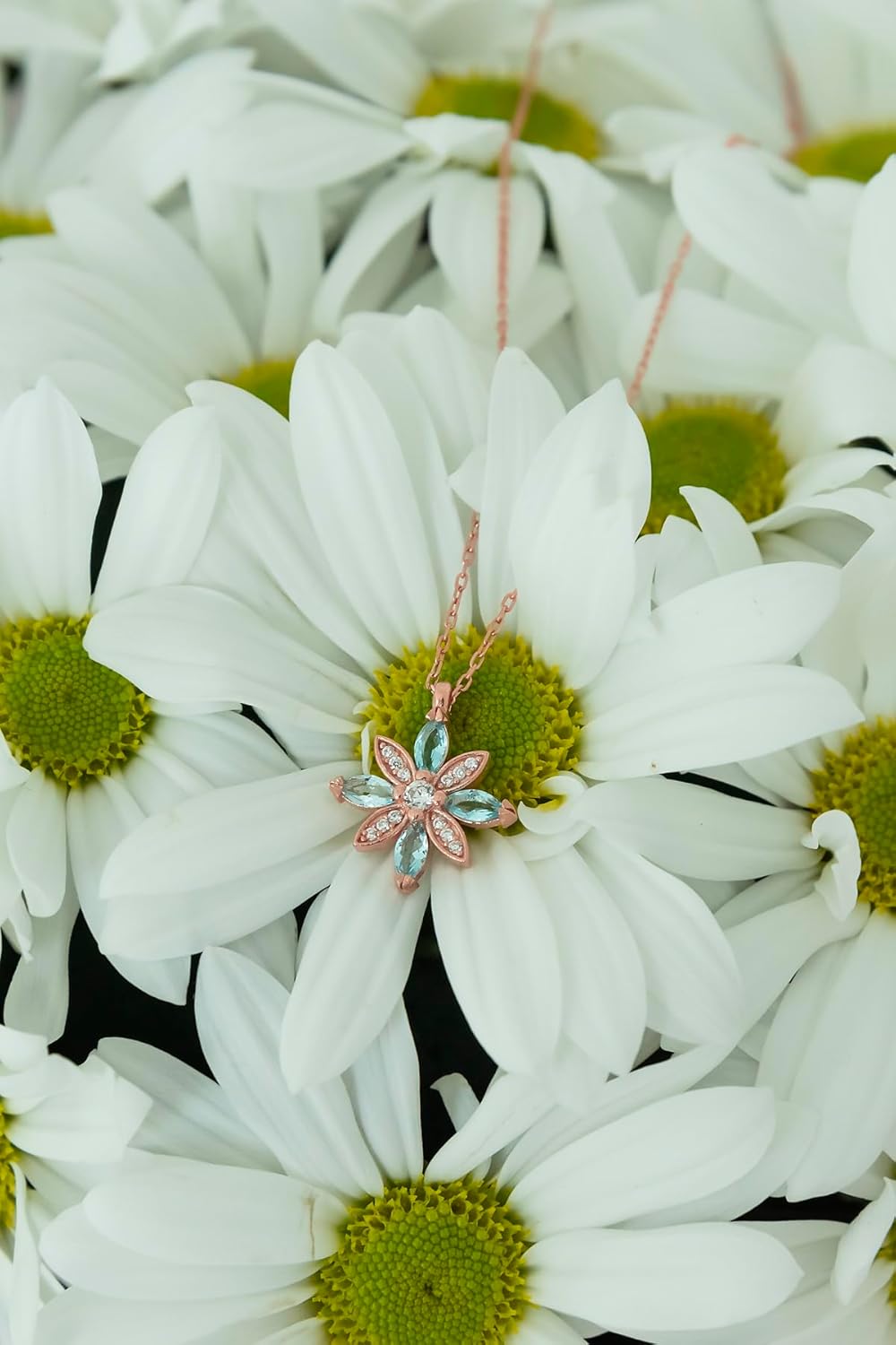 925 Ayar Aquamarin Taşlı Çiçek Kadın Gümüş Kolye