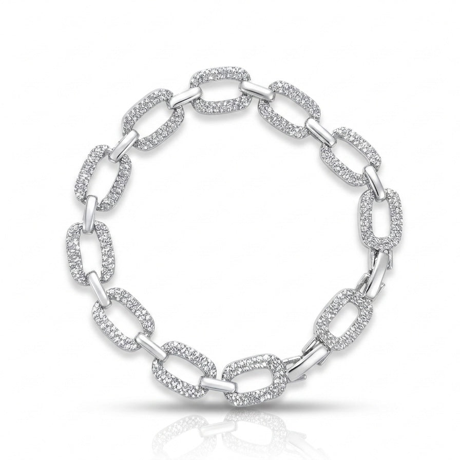 Zirkon Taşlı Işıltılı Zincir Bileklik - Premium Çelik