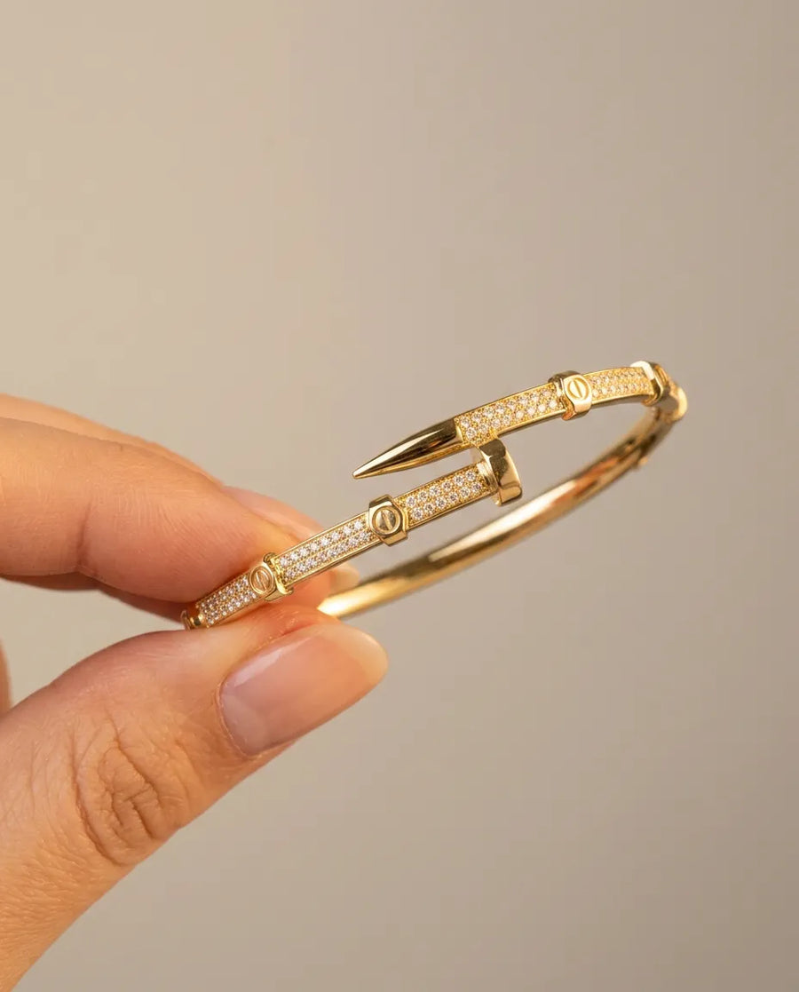 Zirkon Taşlı Mıhlama 14K Altın Kaplama Kadın Kelepçe Bileklik