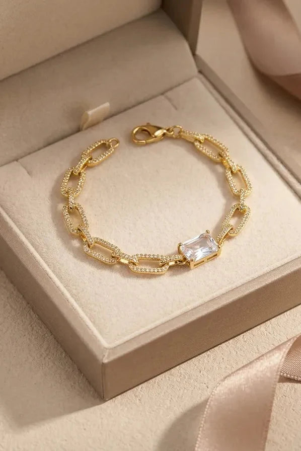 Crowntime Lüks Zirkon Taşlı Çelik Takı baget