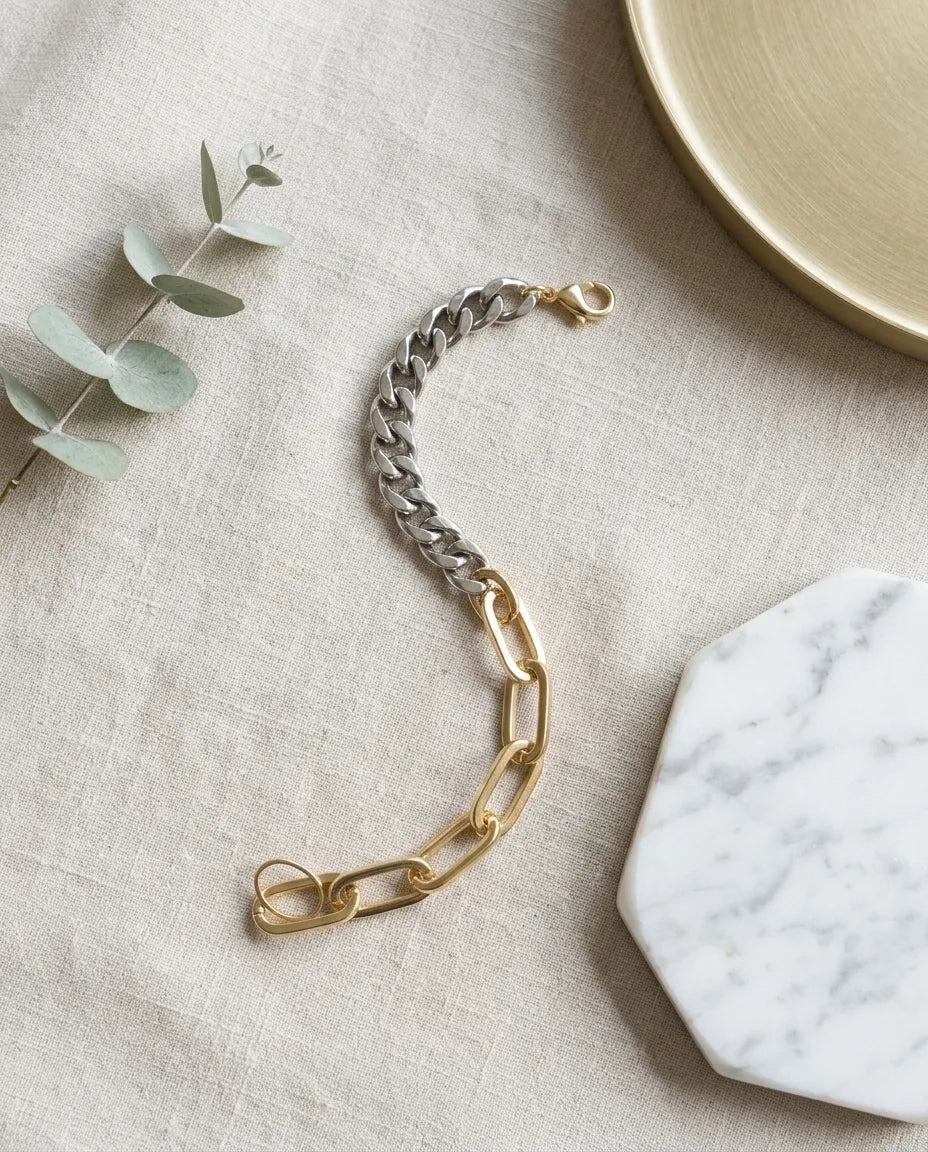 Two tone bileklik 14k Altın kaplama