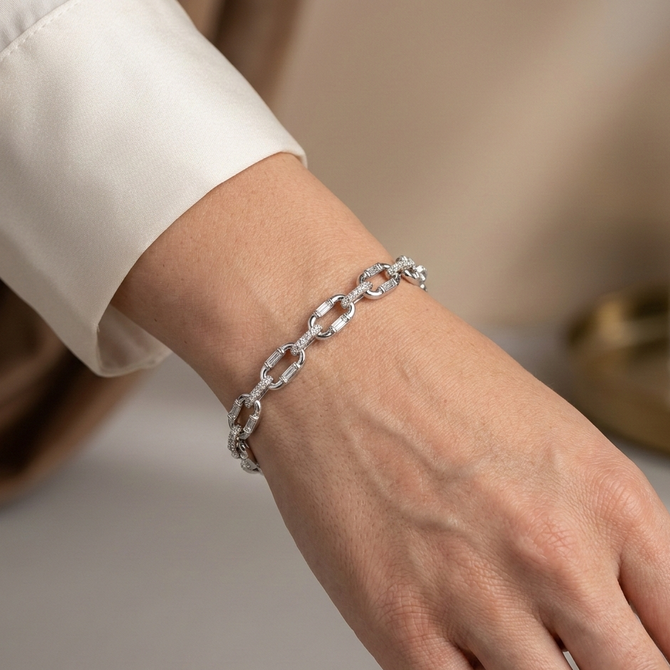 Zirkon Taşlı Çelik Bileklik