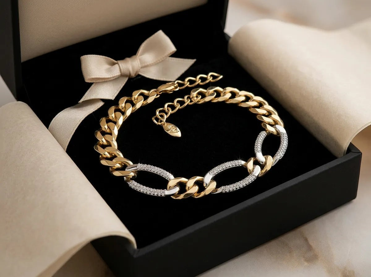 Parla Aksesuar Erkek Küba Kolye Çelik 14K Altın Kaplama 8mm