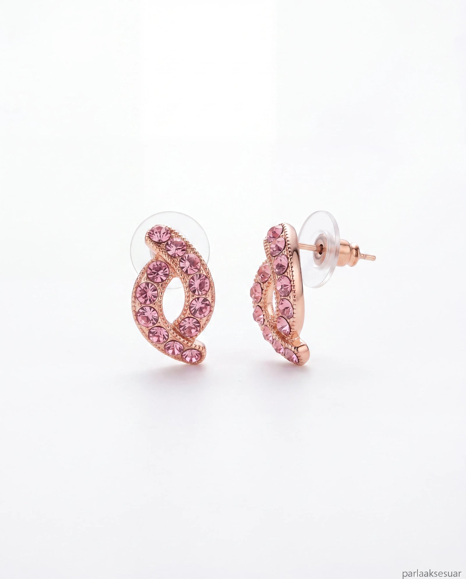 18K Altın Kaplama Pembe Zirkon Taşlı Küpe