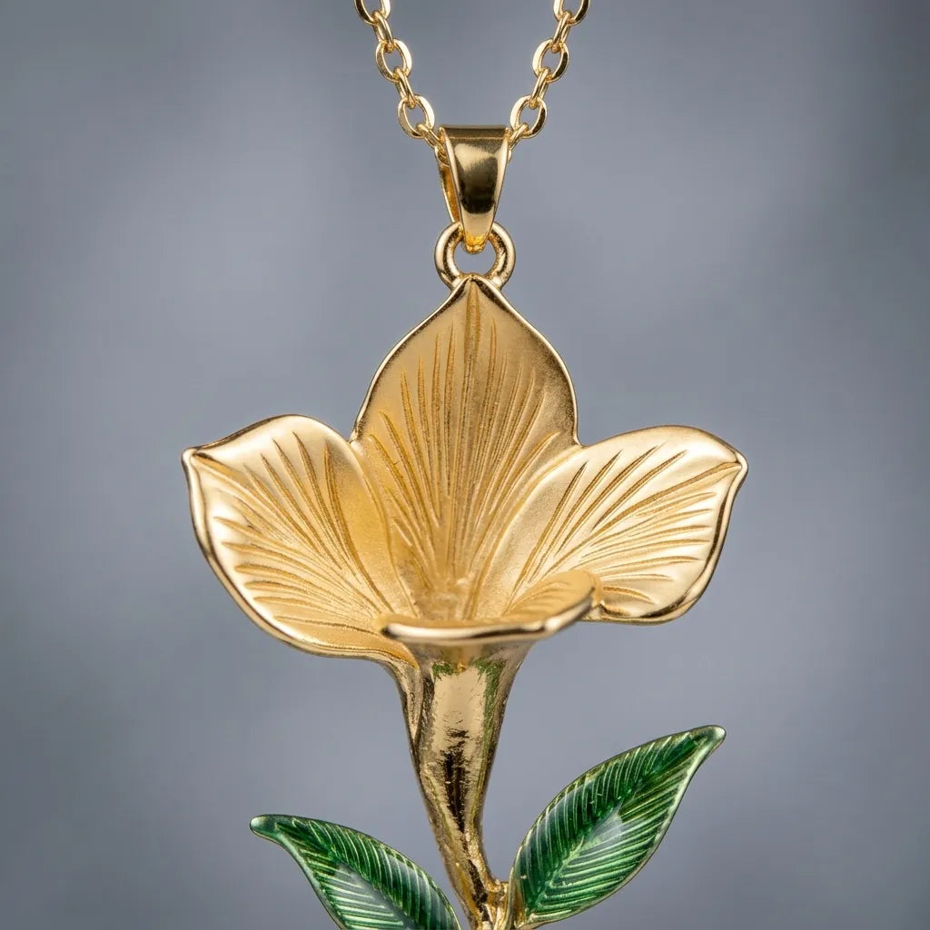 Rodyum ve 18 k Gold kaplama çiçek kolye