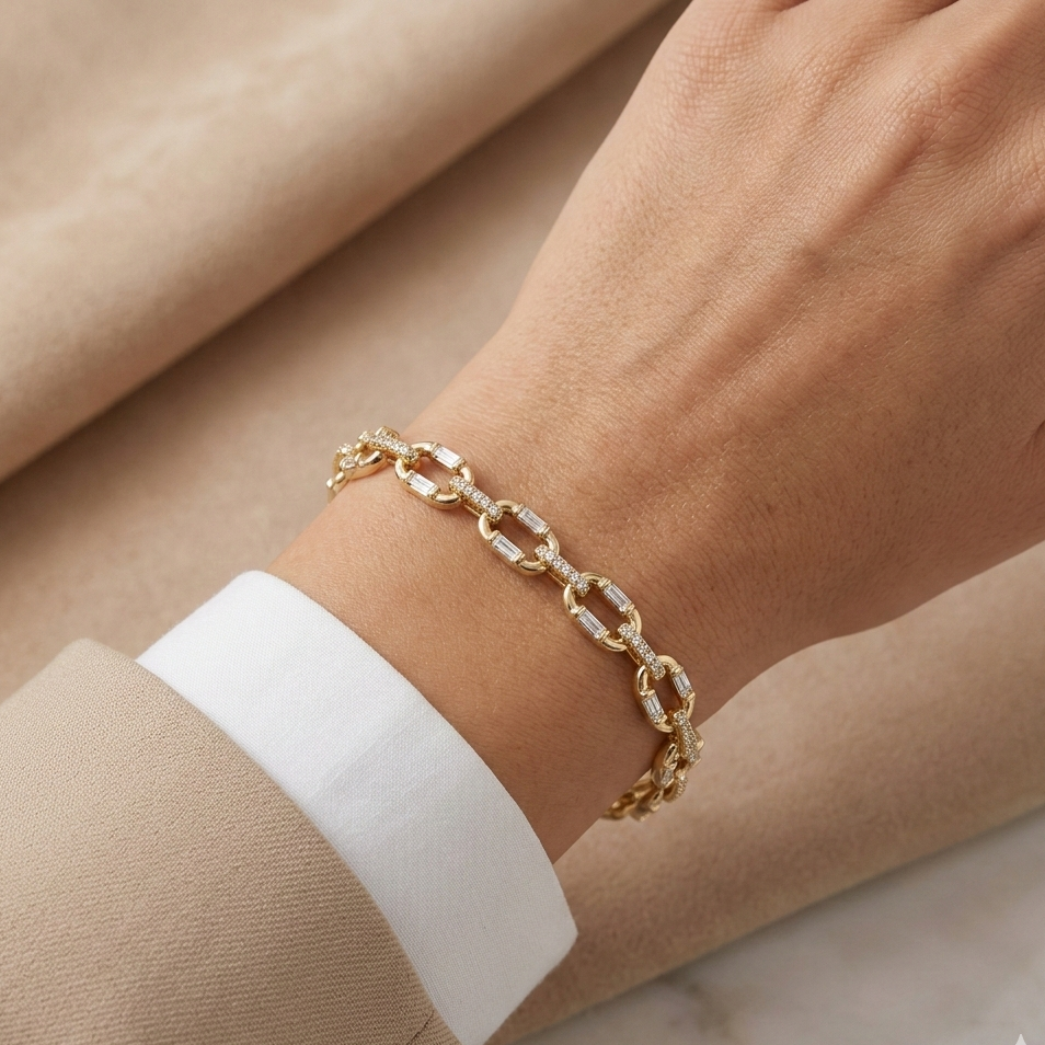 Zirkon Taşlı Çelik Bileklik