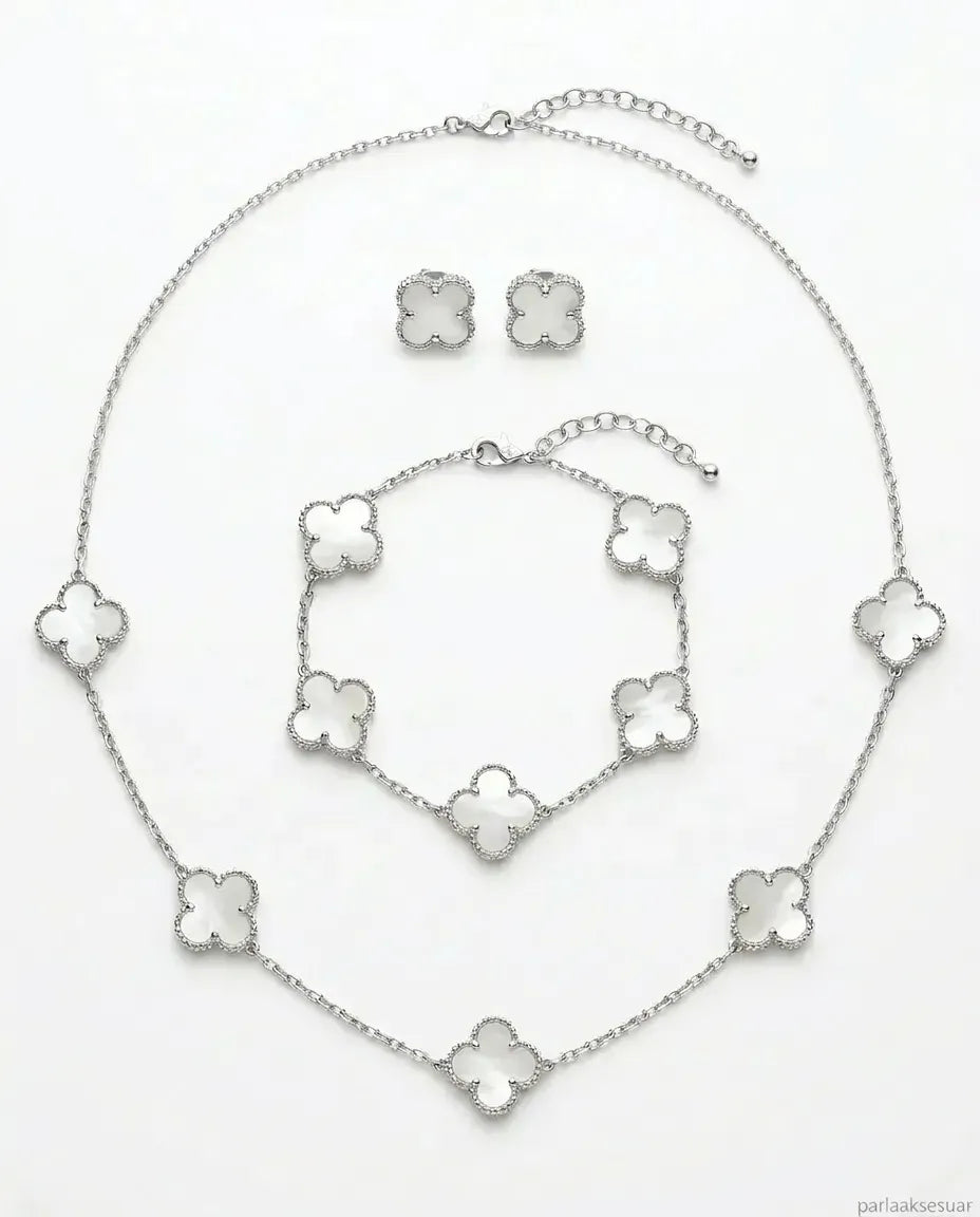 Yonca 3'lü Set - Kolye, Bileklik & Küpe