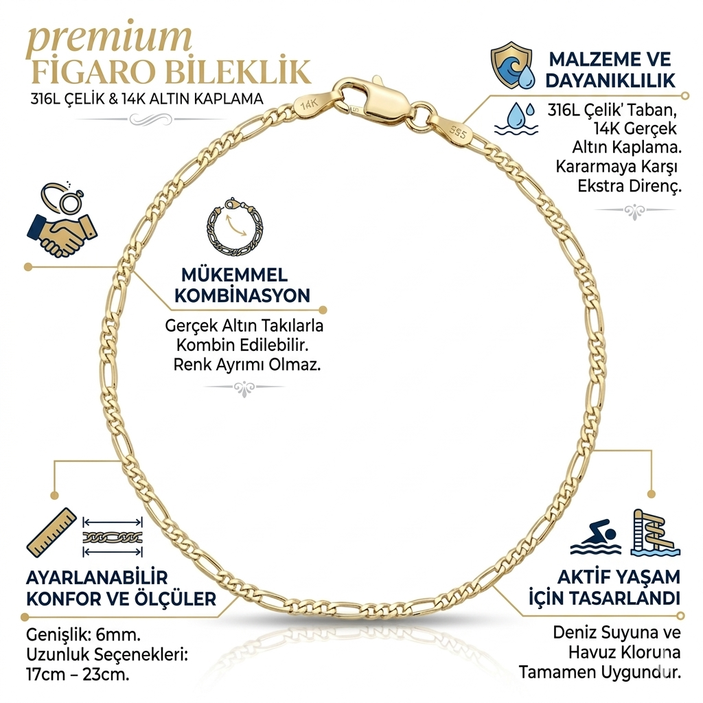 Parla Aksesuar Figaro Bileklik Premium Çelik 2mm