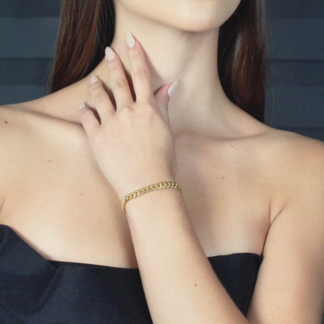 Altın Takı - Kadın 14 Ayar Altın Kaplama Miami Küba Zincir Bileklik